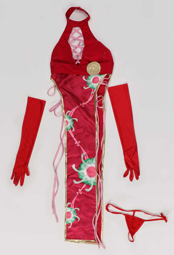 Sexy Lingerie Costume Halloween Cheongsam Style Halter High Slit Dress Outfit Sexy Lingerie Costume Halloween Cheongsam Style Halter High Slit Dress Outfit