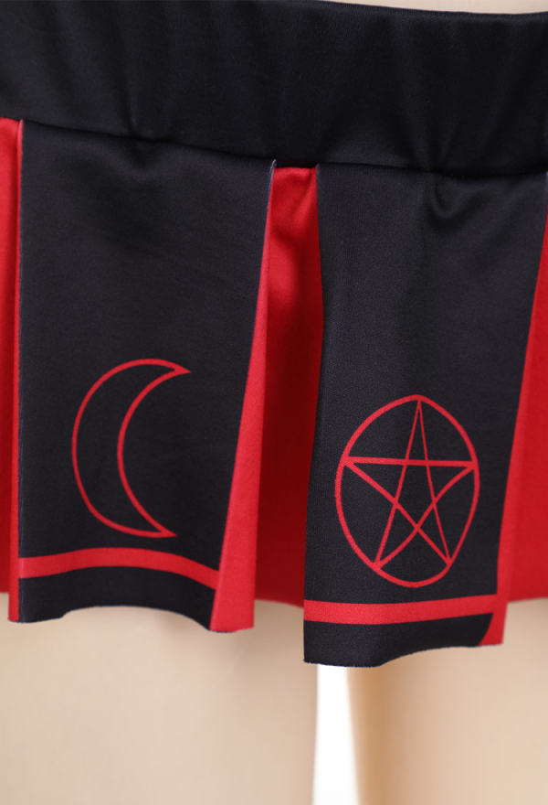 Demon Cheerleader Sexy Gothic Lingerie Set Red Pentagram Design Top Bra and Skirt Set