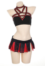 Demon Cheerleader Sexy Gothic Lingerie Set Red Pentagram Design Top Bra and Skirt Set