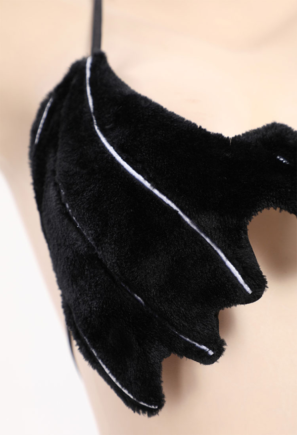 AFTER DUSK Gothic Bat Theme Sexy Lingerie Set Black Bat Style Lingerie with Furry Wrist Cuffs and Leg Cuffs AFTER DUSK Gothic Bat Theme Sexy Lingerie Set Black Bat Style Lingerie with Furry Wrist Cuffs and Leg Cuffs