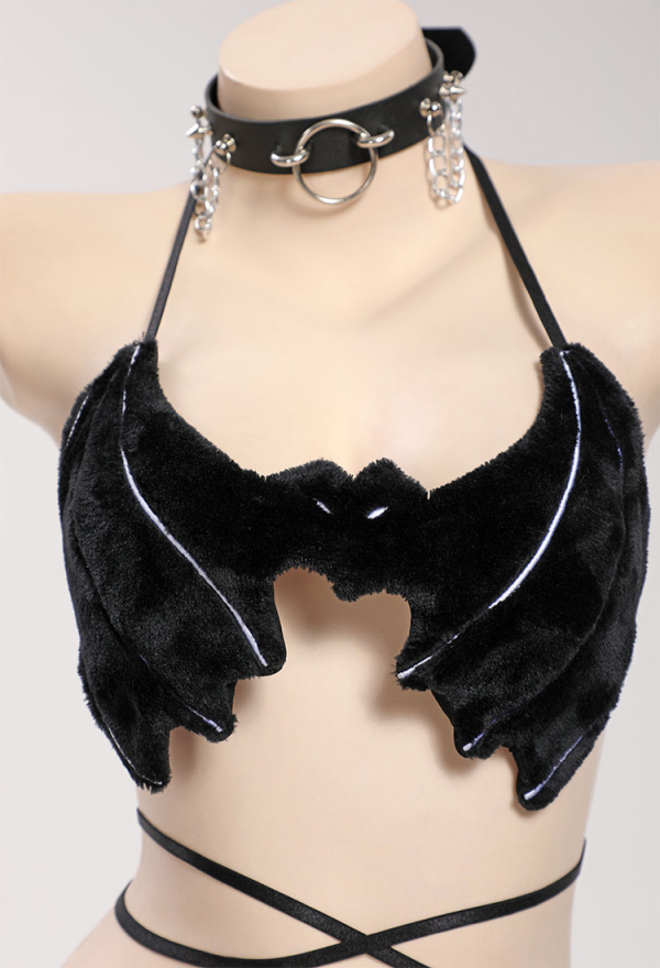 AFTER DUSK Gothic Bat Theme Sexy Lingerie Set Black Bat Style Lingerie with Furry Wrist Cuffs and Leg Cuffs AFTER DUSK Gothic Bat Theme Sexy Lingerie Set Black Bat Style Lingerie with Furry Wrist Cuffs and Leg Cuffs