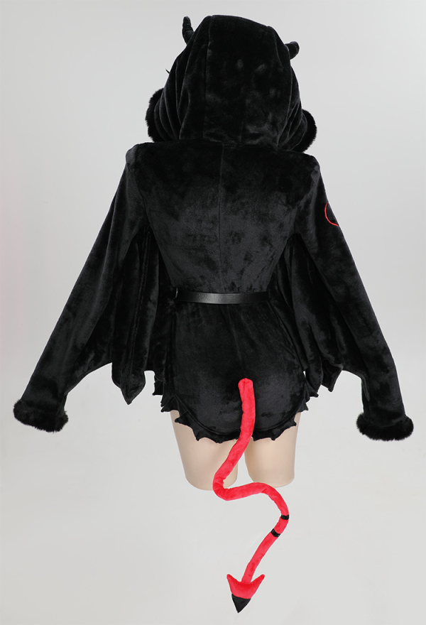 Killing Demon Gothic Hooded Loungewear Black Demon Style Bodysuit with Stockings