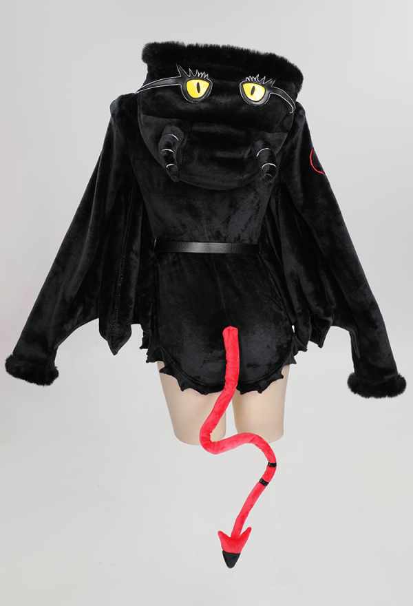 Killing Demon Gothic Hooded Loungewear Black Demon Style Bodysuit with Stockings