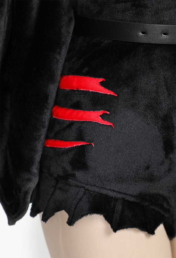 Killing Demon Gothic Hooded Loungewear Black Demon Style Bodysuit with Stockings