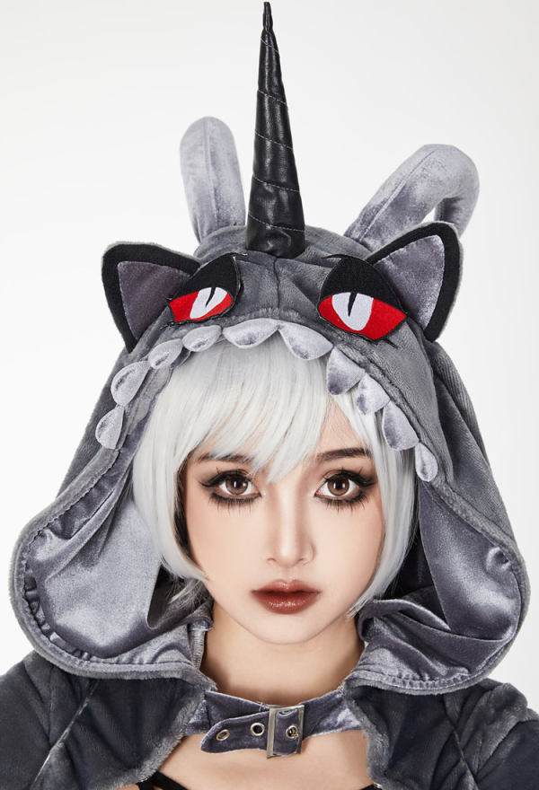 AFTER DUSK Gothic Dark Style Bodysuit Sexy Plush Hooded Romper with Detachable Wings