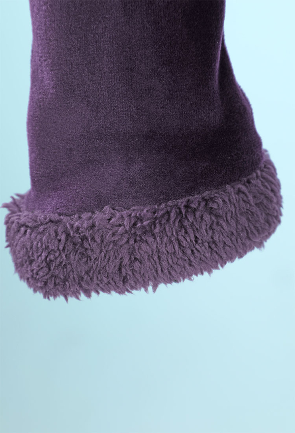 Fluffy Bodycon Romper Purple Furry Lingerie Hooded Bodysuit Homewear with Tail Belt and Stockings