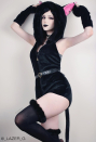 Moon Cat Sexy Lingerie Bodysuit Black Plush Hooded Romper with Belt and Tail