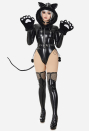 AFTER DUSK Gothic Sexy Cat Style Lingerie Set Black Patent Leather Bodysuit