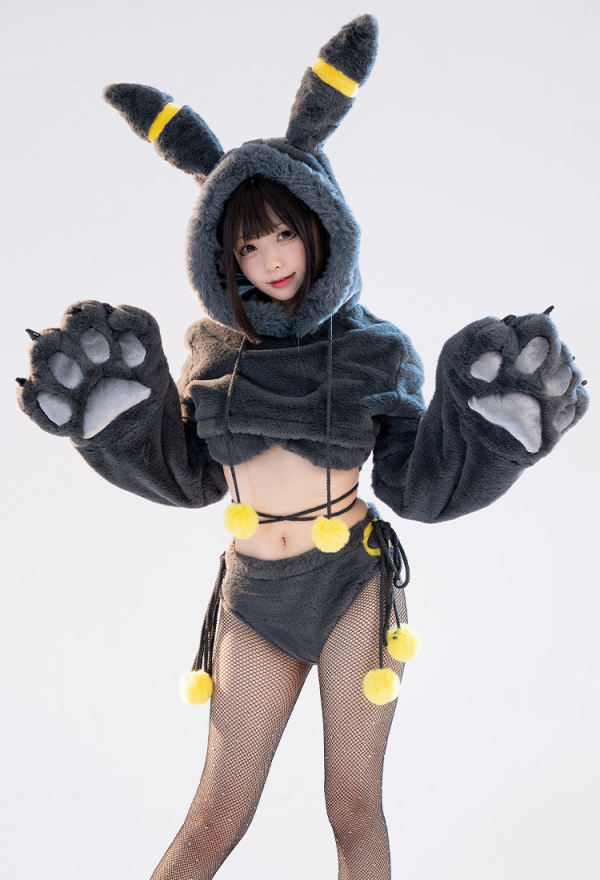 Moonlight Fox Dark Furry Paw Sexy Lingerie Kawaii Plush Homewear Paw Gloves Hoodie Top and Bra Bottoms with Stockings Moonlight Fox Dark Furry Paw Sexy Lingerie Kawaii Plush Homewear Paw Gloves Hoodie Top and Bra Bottoms with Stockings