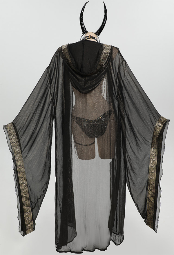 Toxic Spells Gothic Evil Mage Style Lingerie Set Black Bodysuit with Mage Robe