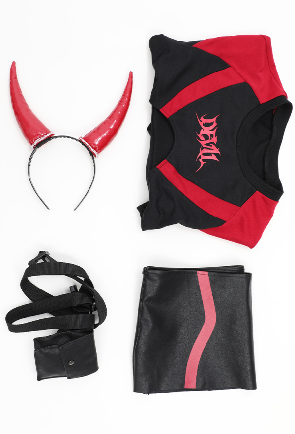 MIDNIGHT DEVIL Gothic Biker Style Set Long Sleeves Bodysuit Suit with Skirt Waist Bag Headband MIDNIGHT DEVIL Gothic Biker Style Set Long Sleeves Bodysuit Suit with Skirt Waist Bag Headband