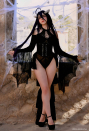 PRETTY CRAWLER Gothic Sexy Bodysuit Black Spider Web Off-shoulder Long Sleeves Lingerie with Trailing Corset