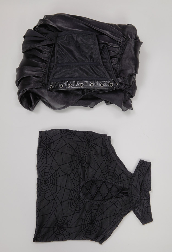 PRETTY CRAWLER Gothic Sexy Bodysuit Black Spider Web Off-shoulder Long Sleeves Lingerie with Trailing Corset PRETTY CRAWLER Gothic Sexy Bodysuit Black Spider Web Off-shoulder Long Sleeves Lingerie with Trailing Corset