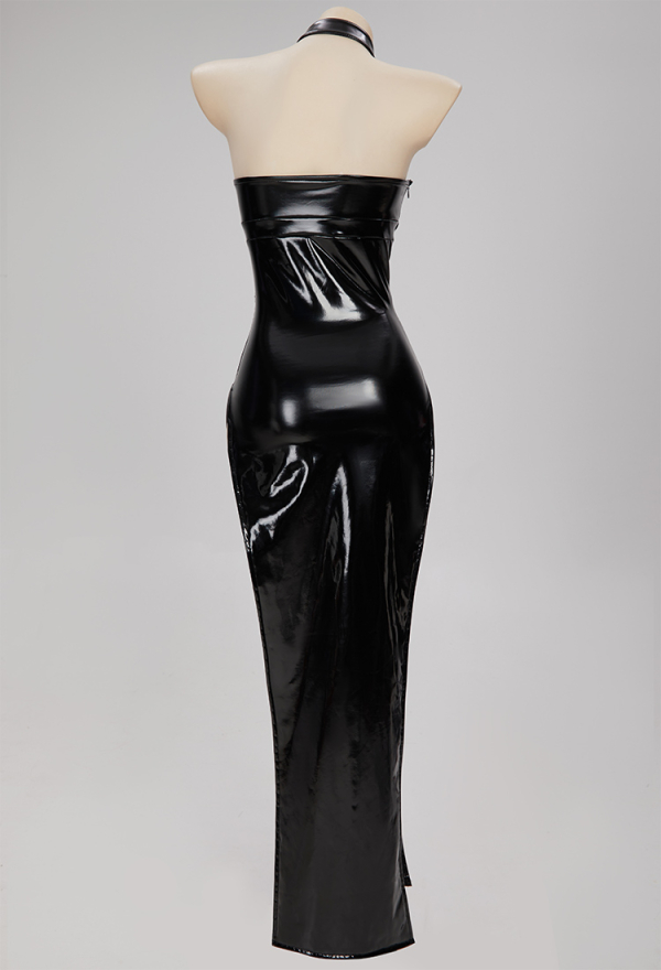 PRETTY CRAWLER Gothic Sexy Spider-web Design Dress Black Lace-up Hollow Chest Slit Dress PRETTY CRAWLER Gothic Sexy Spider-web Design Dress Black Lace-up Hollow Chest Slit Dress
