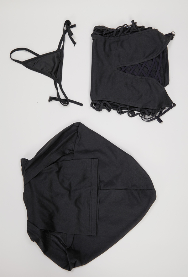 DARK BREATH Sexy Ninja Style Lingerie Set Black Lace up Slit Dress and Hooded Top DARK BREATH Sexy Ninja Style Lingerie Set Black Lace up Slit Dress and Hooded Top