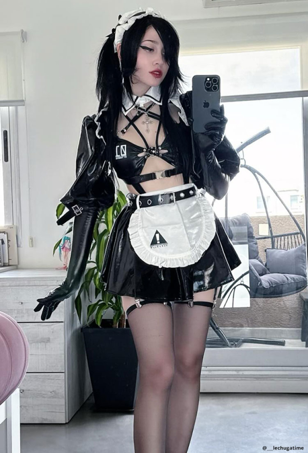 Fierce Fantasy Gothic Dark Maid Lingerie Set Black Sexy Bodysuit with Miniskirt and Stockings Fierce Fantasy Gothic Dark Maid Lingerie Set Black Sexy Bodysuit with Miniskirt and Stockings