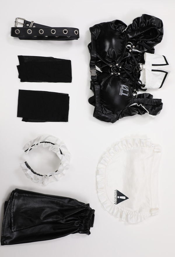 Fierce Fantasy Gothic Dark Maid Lingerie Set Black Sexy Bodysuit with Miniskirt and Stockings Fierce Fantasy Gothic Dark Maid Lingerie Set Black Sexy Bodysuit with Miniskirt and Stockings