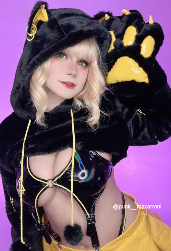Fierce Fantasy Gothic Dark Yellow Lingerie Set Cat Paw Sexy Bodysuit with Miniskirt and Stockings Fierce Fantasy Gothic Dark Yellow Lingerie Set Cat Paw Sexy Bodysuit with Miniskirt and Stockings