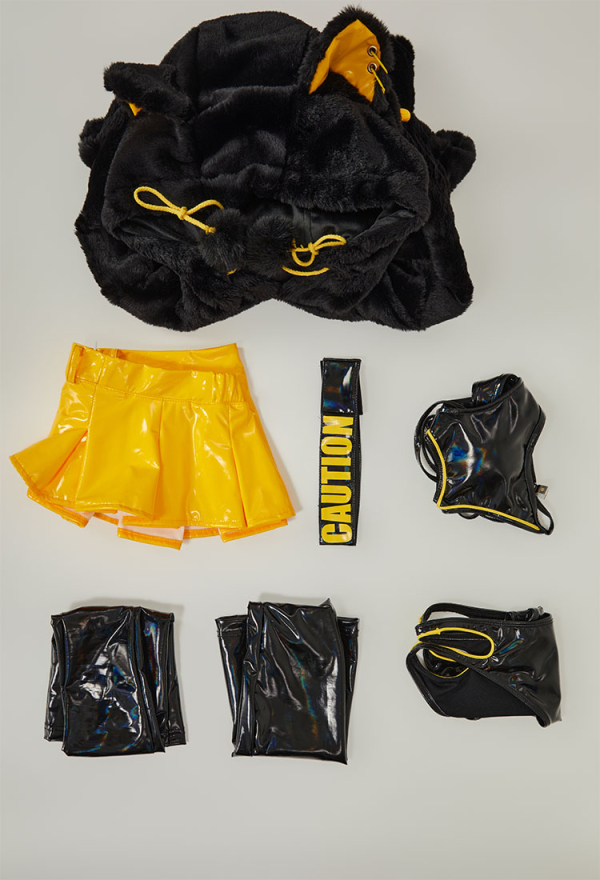 Fierce Fantasy Gothic Dark Yellow Lingerie Set Cat Paw Sexy Bodysuit with Miniskirt and Stockings Fierce Fantasy Gothic Dark Yellow Lingerie Set Cat Paw Sexy Bodysuit with Miniskirt and Stockings