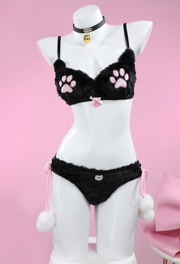 Kawaii Homewear Sexy Lingerie Set Plush Cat Paw Three-Point Top and Panty with Skirt Choker Kawaii Homewear Sexy Lingerie Set Plush Cat Paw Three-Point Top and Panty with Skirt Choker