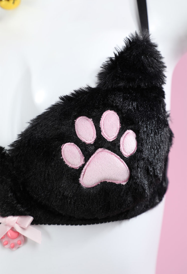 Kawaii Homewear Sexy Lingerie Set Plush Cat Paw Three-Point Top and Panty with Skirt Choker Kawaii Homewear Sexy Lingerie Set Plush Cat Paw Three-Point Top and Panty with Skirt Choker