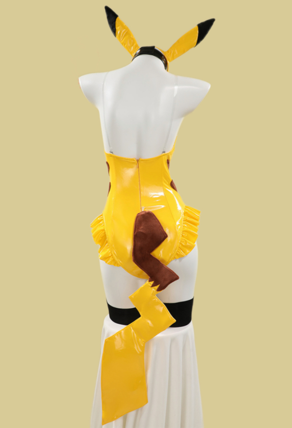 Bunny Girl Sexy Lingerie Set Yellow Bodysuit and Headband with Tail Stockings