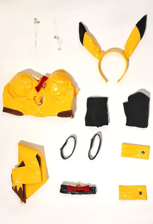 Bunny Girl Sexy Lingerie Set Yellow Bodysuit and Headband with Tail Stockings