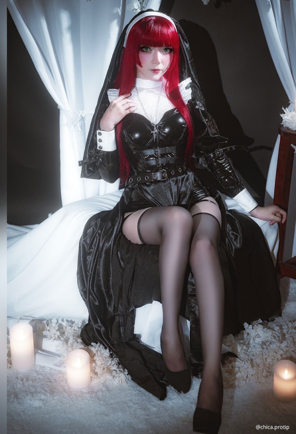 HOLY LOVE Gothic Dark Style Nun Costume Set Black and White Lingerie Set HOLY LOVE Gothic Dark Style Nun Costume Set Black and White Lingerie Set