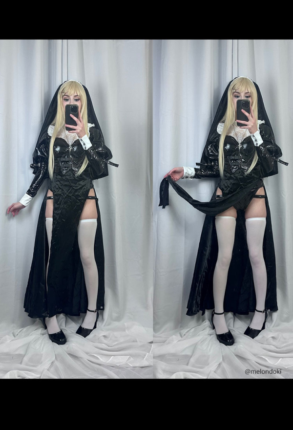 HOLY LOVE Gothic Dark Style Nun Costume Set Black and White Lingerie Set HOLY LOVE Gothic Dark Style Nun Costume Set Black and White Lingerie Set