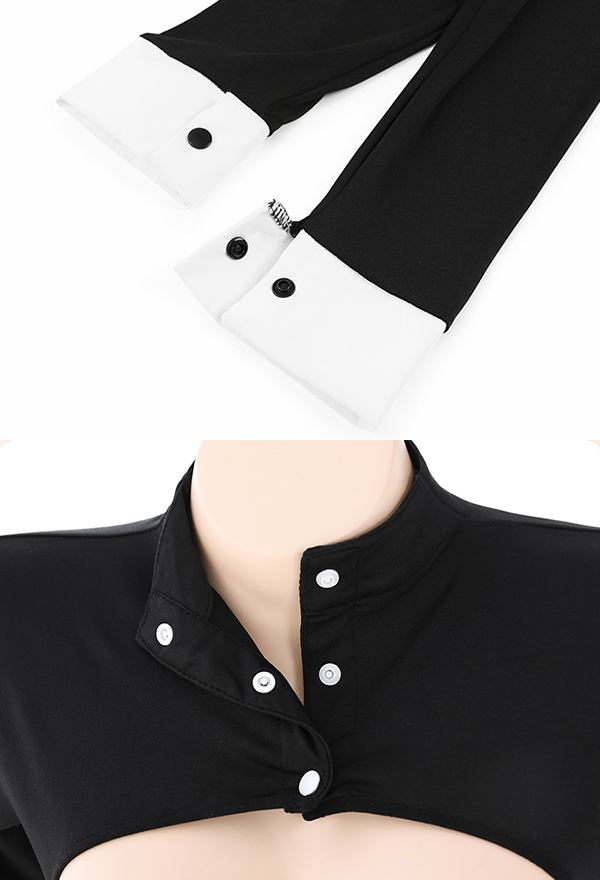 Source of Joy Women Sexy Black Maid Uniform Style Cutout Bodysuit with Apron and Headband Source of Joy Women Sexy Black Maid Uniform Style Cutout Bodysuit with Apron and Headband