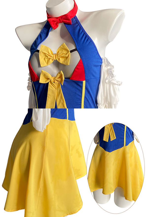 Sexy Multicolor Hollow Backless Puff Sleeves Dress and Panty