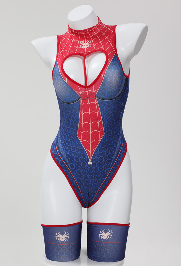 Woman Sexy Spider Print Lingerie Set Heart-shaped Hollow out Chest Design Bodysuit Woman Sexy Spider Print Lingerie Set Heart-shaped Hollow out Chest Design Bodysuit