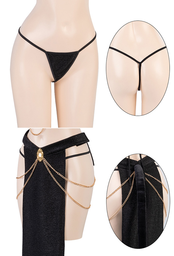 Dark Style Sexy Fashion Lingerie Set Halter Bra and Slit Skirt with Thong