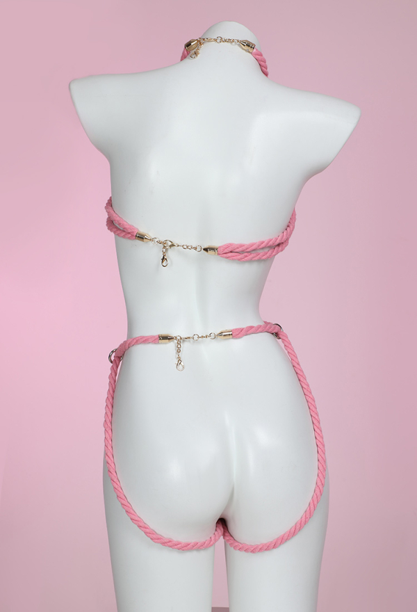 Sexy Lingerie Accessory Pink Rope Body Chain Bandage Accessory
