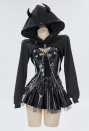 Dark Rebel Gothic Lingerie Set Black Corset Top and Mini Skirt with Short Hoodie and Thigh-High Stockings
