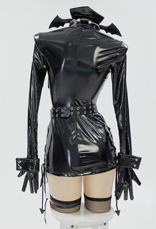 Heal or Kill Gothic Nurse Uniform Black Dress and Headband with Thigh-High Stockings and Necklace