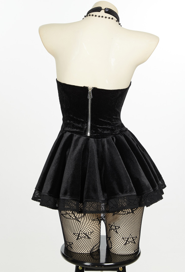 Bewitched Grace Gothic Camisole and Skirt Set Black Lace-up Sexy Style Top and Skirt with Net Stockings and Sleeves Bewitched Grace Gothic Camisole and Skirt Set Black Lace-up Sexy Style Top and Skirt with Net Stockings and Sleeves