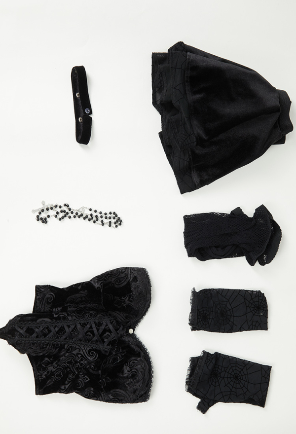 Bewitched Grace Gothic Camisole and Skirt Set Black Lace-up Sexy Style Top and Skirt with Net Stockings and Sleeves Bewitched Grace Gothic Camisole and Skirt Set Black Lace-up Sexy Style Top and Skirt with Net Stockings and Sleeves