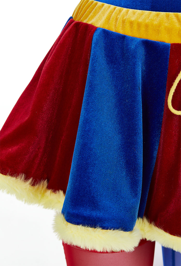 Halloween Clown Lingerie Set Blue Red Bodysuit and Mini Skirt with Gloves and Hat