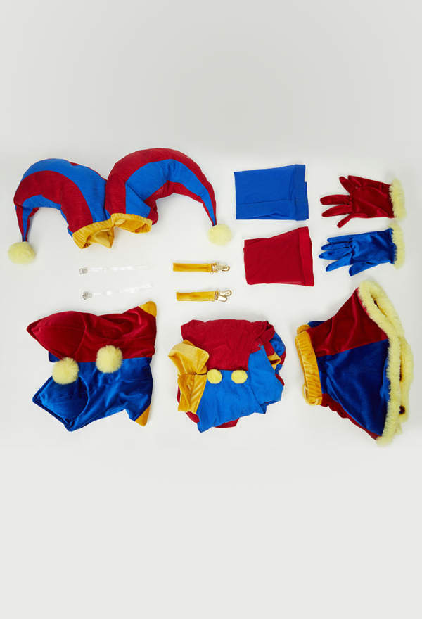 Halloween Clown Lingerie Set Blue Red Bodysuit and Mini Skirt with Gloves and Hat
