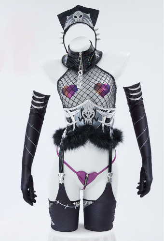 Sexy Lingerie Mesh Top Panty Set with Headband and Waist Belt