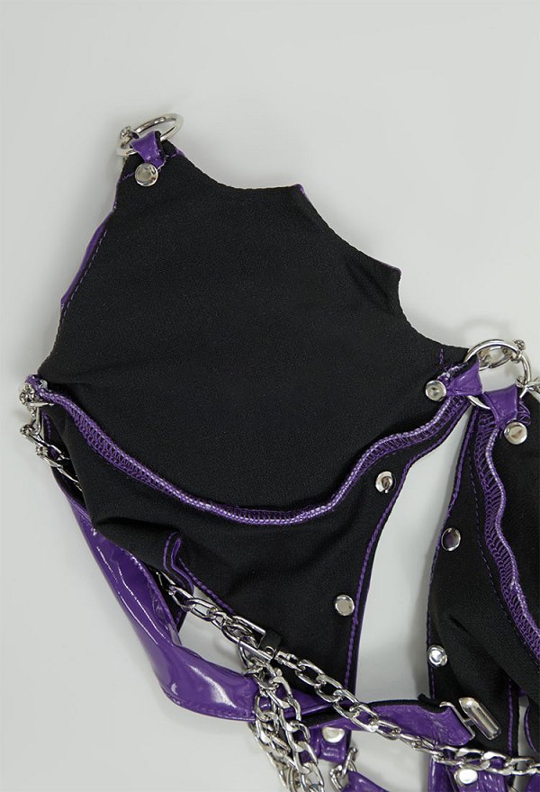 Gothic Sexy Lingerie Set Purple Cutout Bodysuit and Hooded Coat with Skirt and Choker