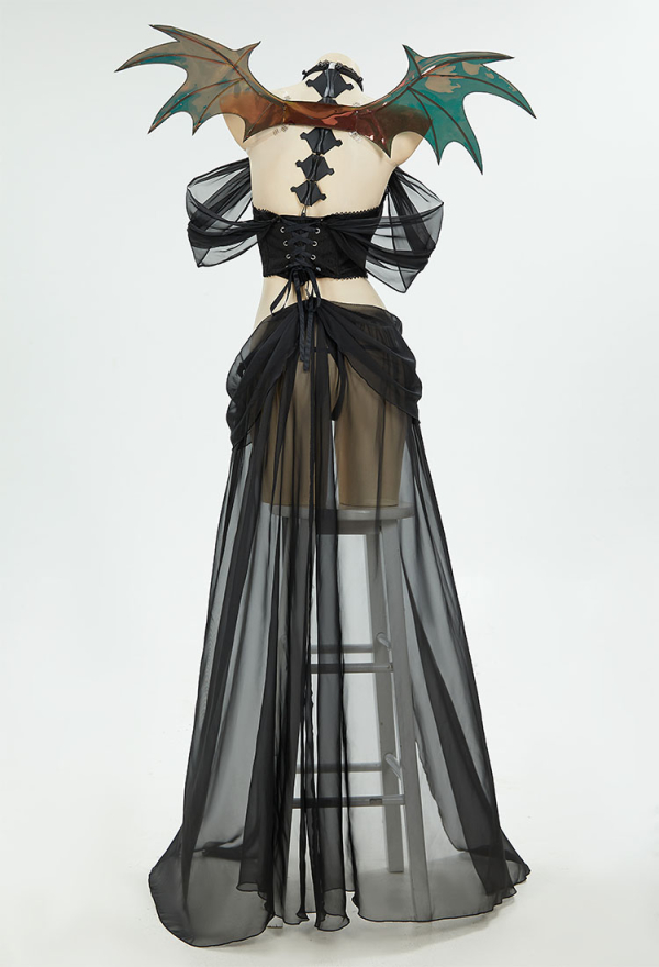 Beauty of Shadow Gothic Elf Style Sexy Costume Black Bodysuit with Sleeves and Necklace Beauty of Shadow Gothic Elf Style Sexy Costume Black Bodysuit with Sleeves and Necklace