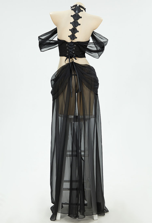 Beauty of Shadow Gothic Elf Style Sexy Costume Black Bodysuit with Sleeves and Necklace Beauty of Shadow Gothic Elf Style Sexy Costume Black Bodysuit with Sleeves and Necklace