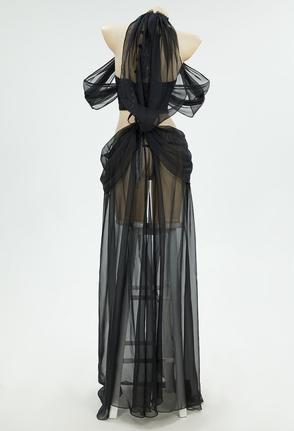 Beauty of Shadow Gothic Elf Style Sexy Costume Black Bodysuit with Sleeves and Necklace Beauty of Shadow Gothic Elf Style Sexy Costume Black Bodysuit with Sleeves and Necklace