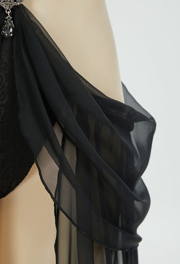 Beauty of Shadow Gothic Elf Style Sexy Costume Black Bodysuit with Sleeves and Necklace Beauty of Shadow Gothic Elf Style Sexy Costume Black Bodysuit with Sleeves and Necklace