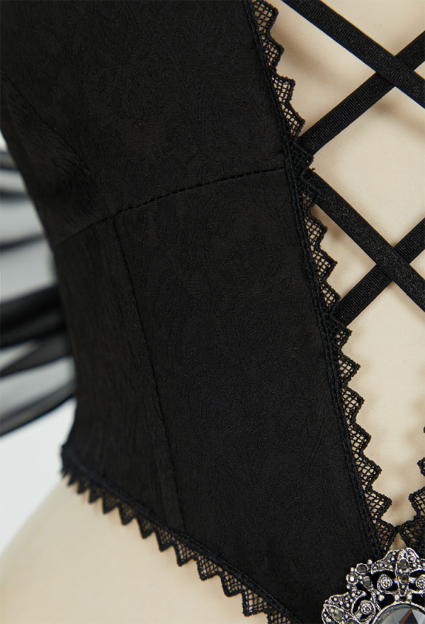 Beauty of Shadow Gothic Elf Style Sexy Costume Black Bodysuit with Sleeves and Necklace Beauty of Shadow Gothic Elf Style Sexy Costume Black Bodysuit with Sleeves and Necklace