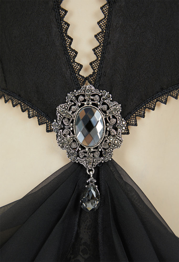 Beauty of Shadow Gothic Elf Style Sexy Costume Black Bodysuit with Sleeves and Necklace Beauty of Shadow Gothic Elf Style Sexy Costume Black Bodysuit with Sleeves and Necklace