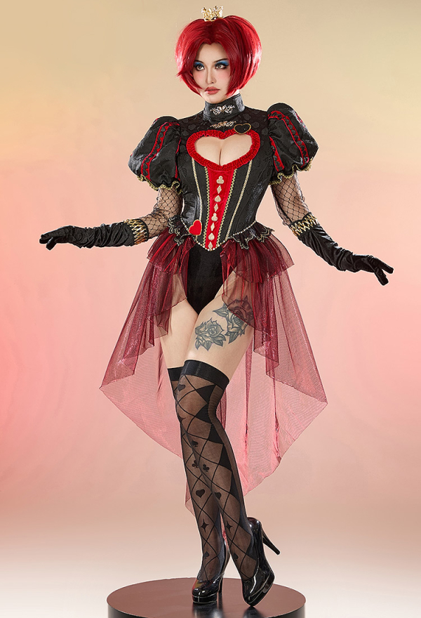 Sexy Lingerie Bodysuit Gothic Vintage Style Heart Cutout Bodysuit with Gloves Crown Sexy Lingerie Bodysuit Gothic Vintage Style Heart Cutout Bodysuit with Gloves Crown