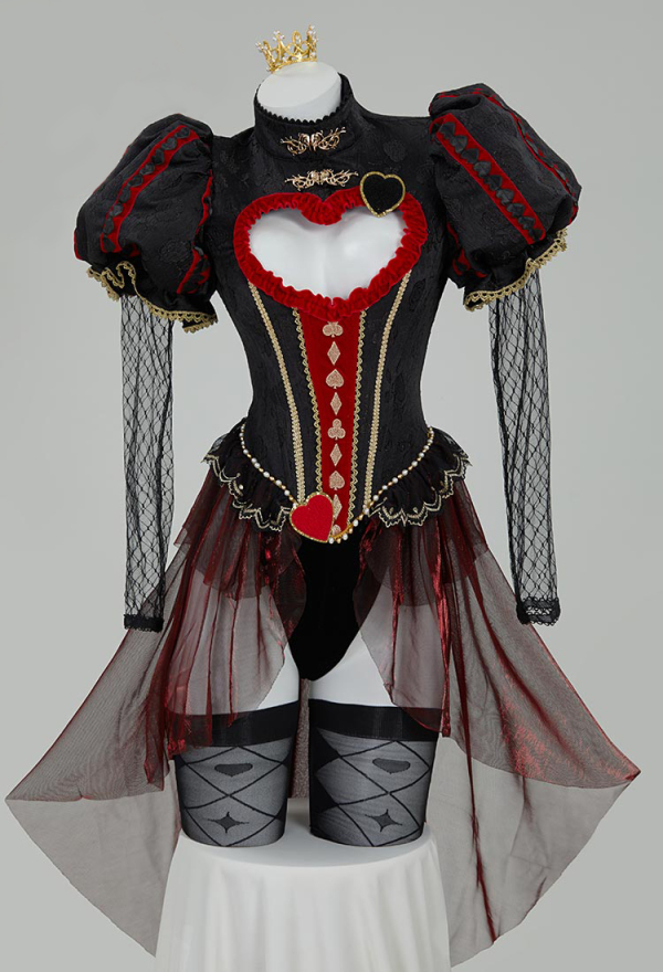 Sexy Lingerie Bodysuit Gothic Vintage Style Heart Cutout Bodysuit with Gloves Crown Sexy Lingerie Bodysuit Gothic Vintage Style Heart Cutout Bodysuit with Gloves Crown